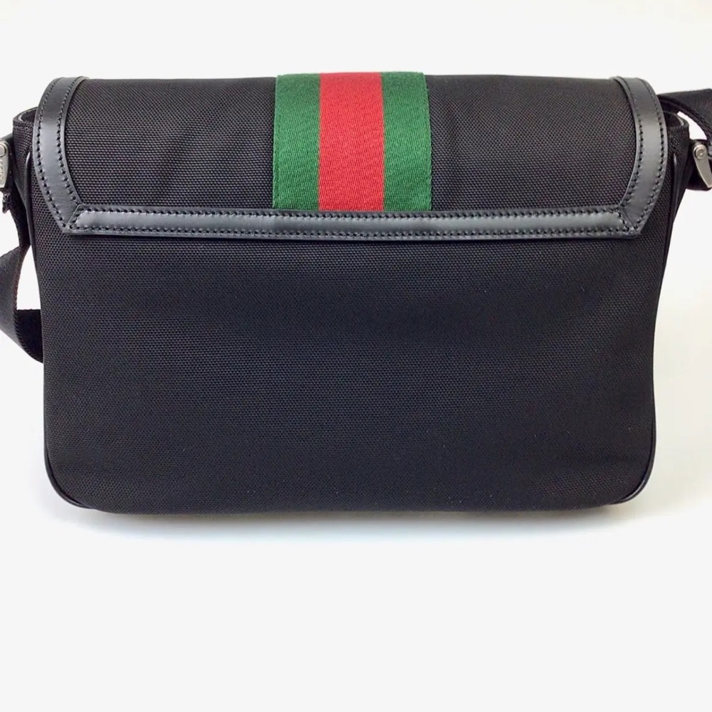 Gucci Shoulder Stripe Black Canvas Messenger Bag - Picture 4 of 10